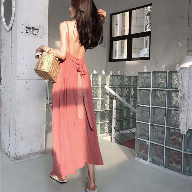 2025 New women's dress butterfly condensation back dress summer new lace up vacation waist tightening hollow slim fit trumpet long dress women�