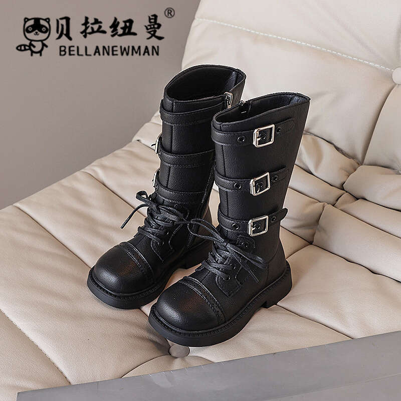 Girls' Fashion Leather 2024 Autumn New Big Kids Knight Long Children's British Style Martin Boots