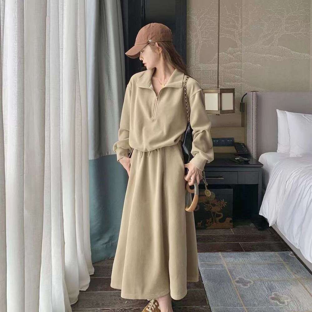 Petite Casual Sports Sweatshirt For Women Spring And Autumn New Korean Style Loose Age-Reducing Two-Piece Skirt Set B5