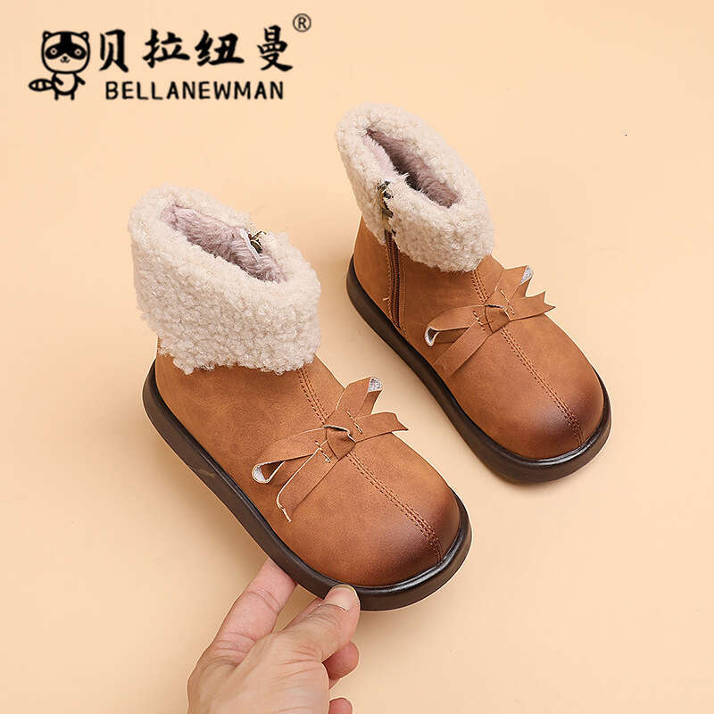 Girls' Bowknot Sweet Princess Short 2023 Autumn Fashion Children's Lamb Wool Boots for Young and Middle-aged Kids