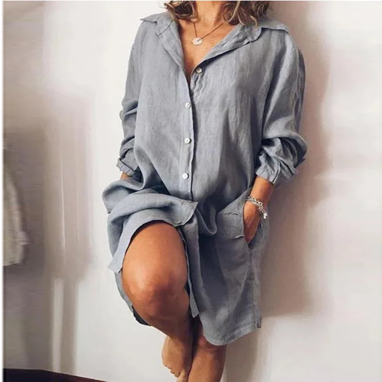 Fashion Plus Size Women Long Shirt Blouse Autumn Cotton Linen Womens Dress Temperament Commuting Casual Dresses Femal 250714