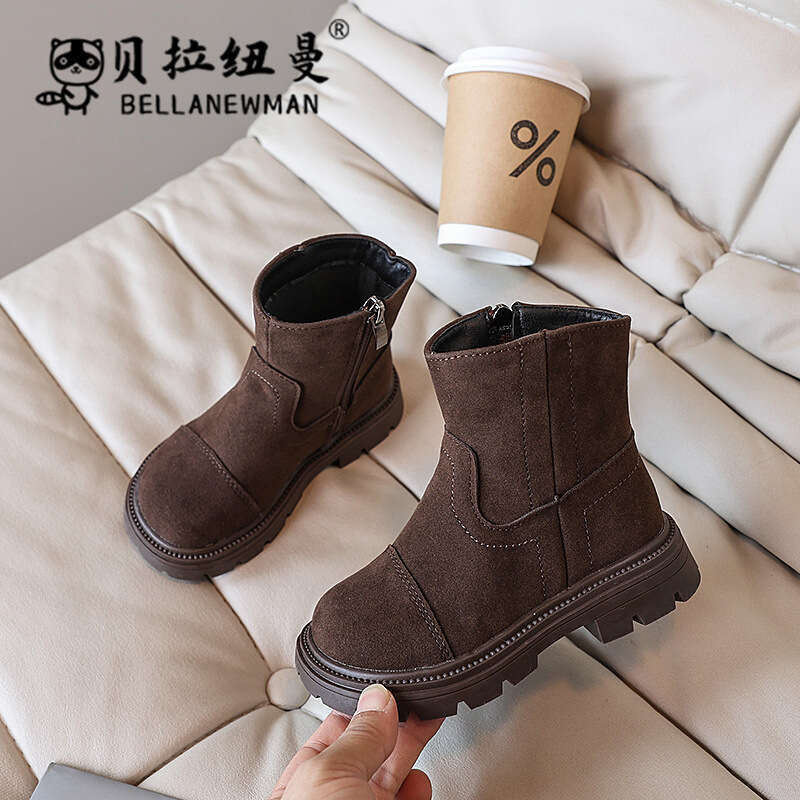 Children's Double-Sided Fleece Short 2024 Autumn New Korean Girls' British Style Martin Boots for Older Kids