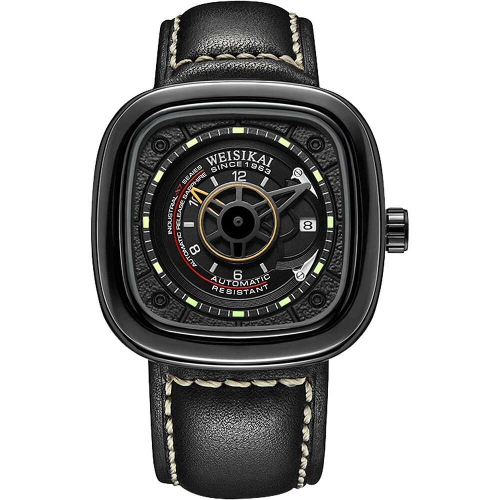 DHgargets Explorer Series Men's Square Watch - Automatic Mechanical, Luminous, Date, Waterproof 30M, Leather Strap, Sporty Men's Wristwatch 