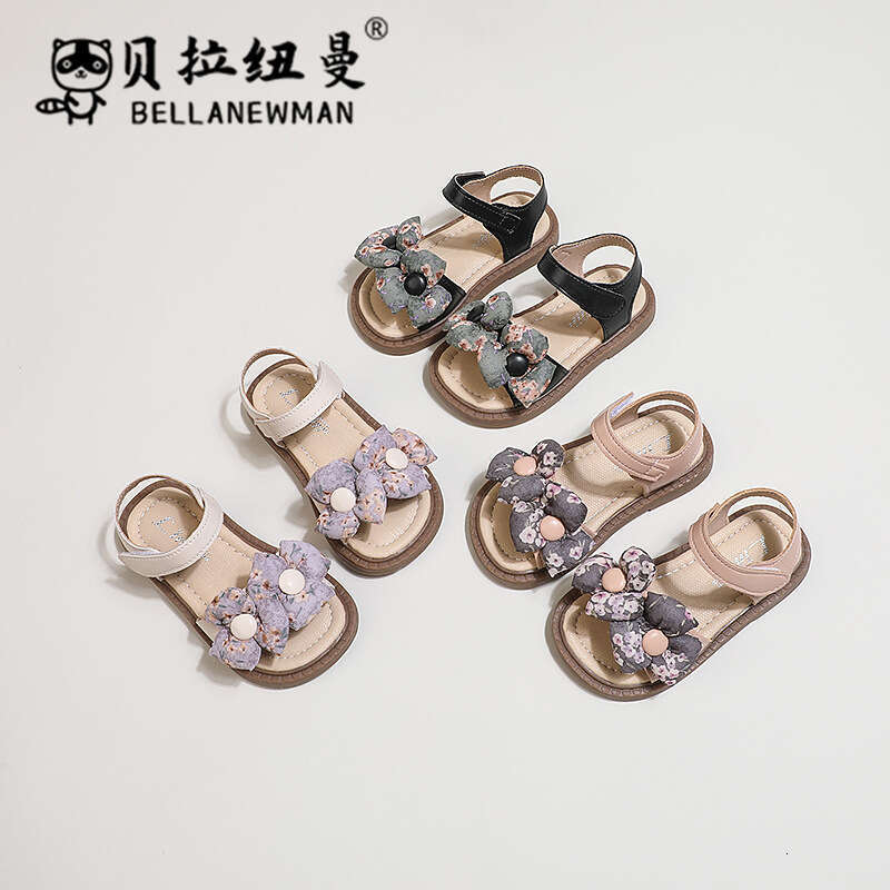 Girls Little Flower Princess Sandals 2024 Summer New Korean Style Soft Sole Children Open Toe Beach Shoes