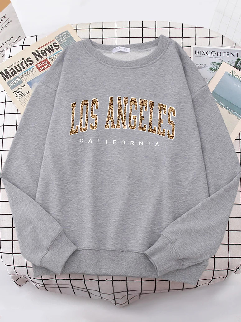Los Angeles California USA City Leopard Womens Hoody Hipster Fit Sweatshirt Autumn Warm Fashion Casual Clothes Female 250707