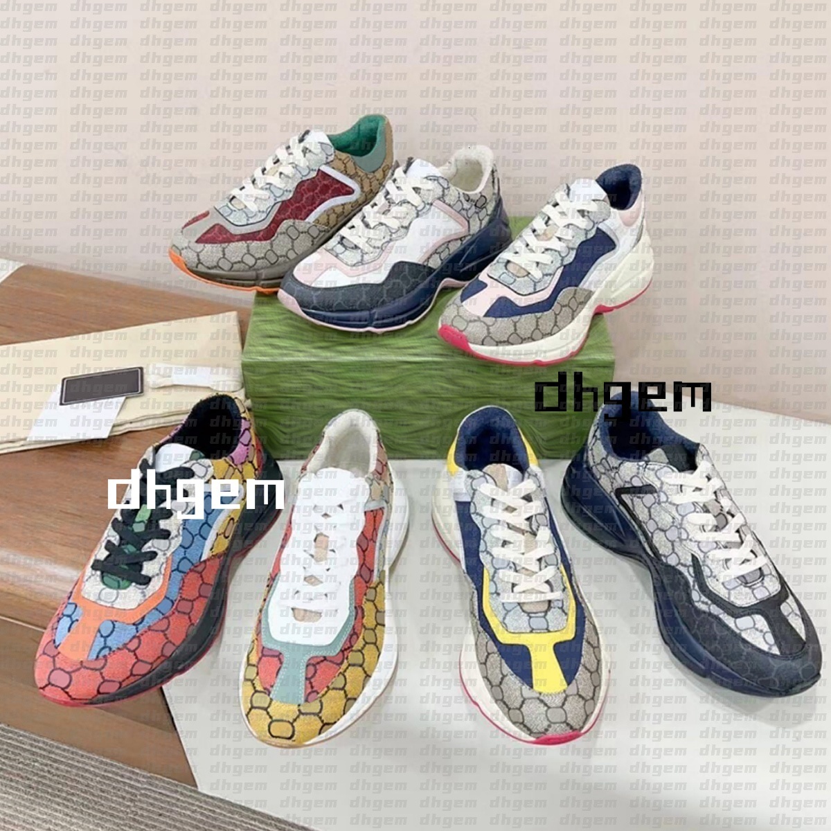 Rhyton Sneakers Designer shoes Multicolor Sneakers Beige Men Trainers Vintage Chaussures Ladies casual leather Shoes Sneaker shoe size 35-45