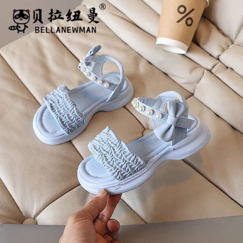 SHEIN Niche Design French Pearl Thick-Soled Princess 2025 Summer New Girls' Bowknot Sandals