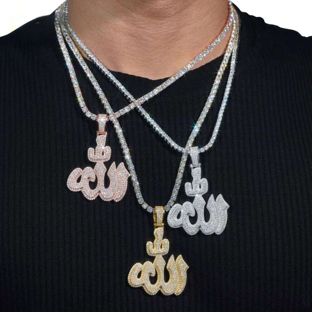 Designer necklaces pass 100% diamond testGRA Fine Sterling Sier Gold Plated Dia Iced Out Hip Hop Jewelry Custom Moissanite Allah Pendant