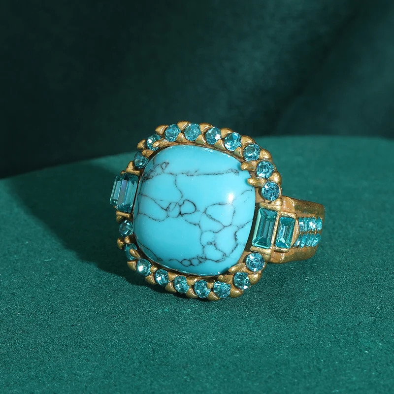 Vintage Art Deco Turquoise Ring | 18K GoldPlated Copper ProngSet Stone n 250712