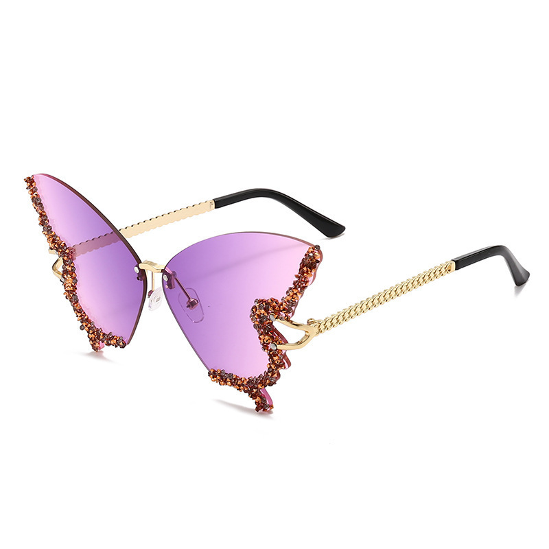 Designer Luxury Eyewear: New Butterfly-shaped Diamond-encrusted Frameless Women's Sunglasses, Fashionable, Individual And Exaggerated Men's 