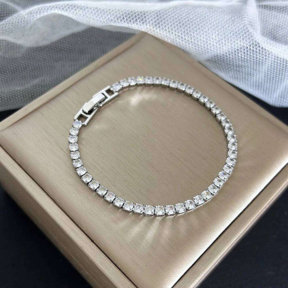 Stainless Steel Gold/ Sier Color 4mm Zirconia Chain Tennis Bracelets for Women 16/18 cm Wristband Pulsera Jewelry Gifts