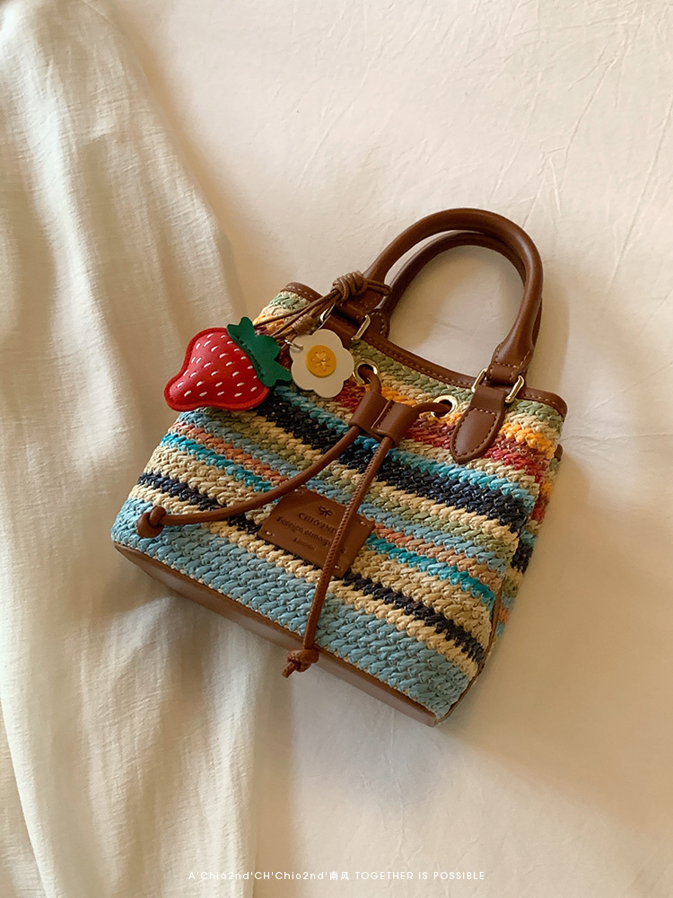 2025 New Women's Rainbow Candy Jar Bucket Bag - Woven Bag Handheld Single - Shoulder and Cross - Body Bag
