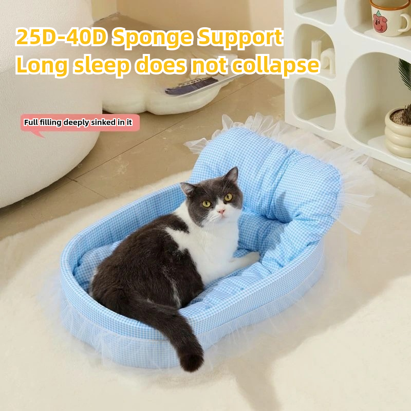 All year round universal pet bed: reversible mats for winter and summer, decorated with cute ruffles