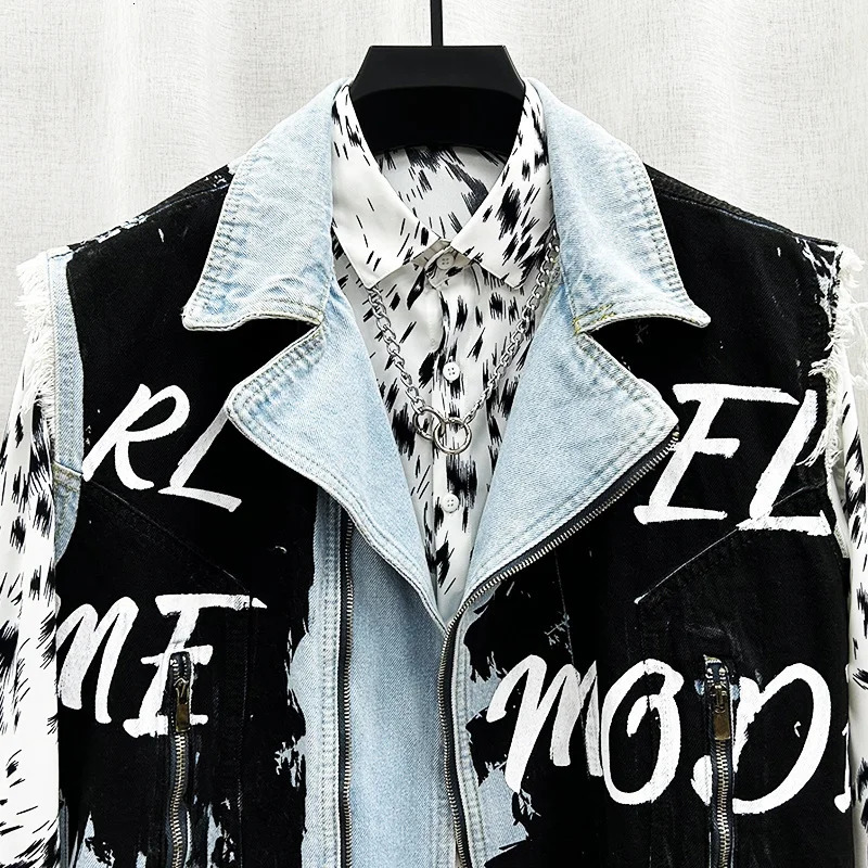 PFHQ Mens Graffiti Personalized Waistcoat Scratched Ragged Edge Denim Letter Irregular Niche Zippers Short Vest 21Z2125 250708
