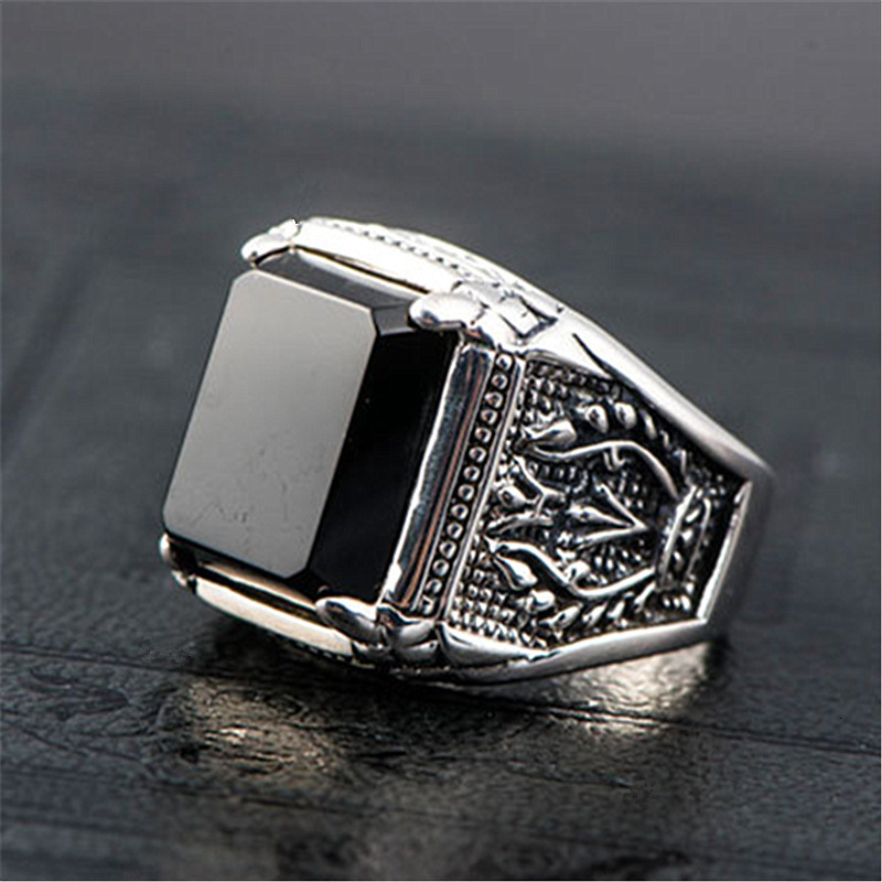Thai silver dark soul ring imitates Black Agate for mens ring personality trend four claws for mens ring