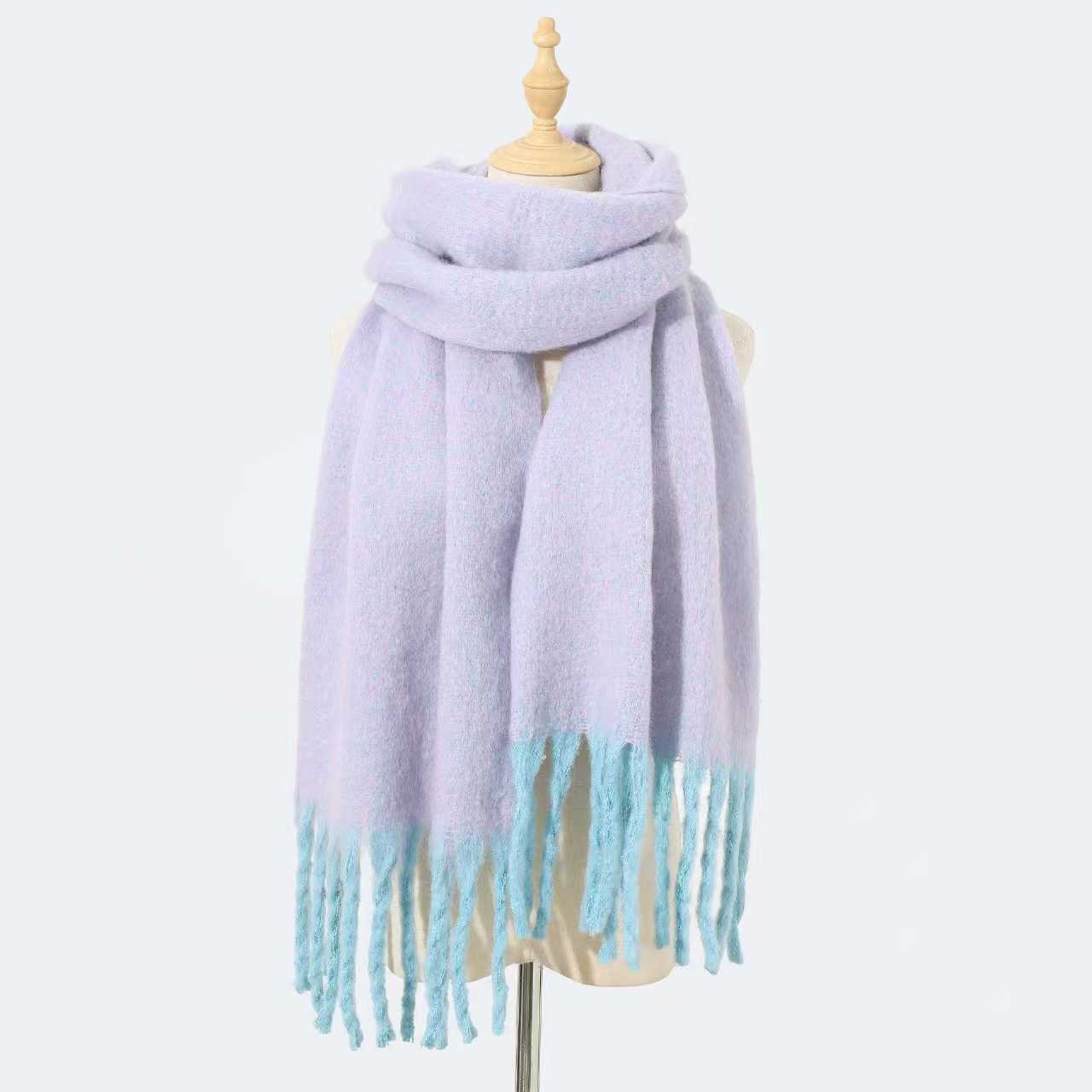 T1208 scarf autumn and winter new style women's shawl long tassel thick beard versatile thick skin-friendly solid color
