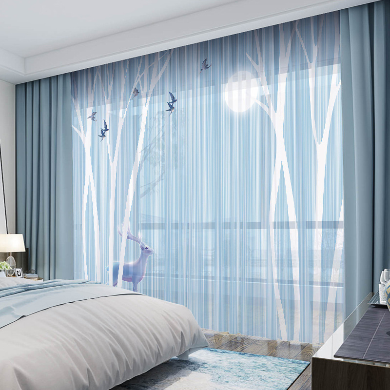 YL-36561 Whole house Nordic forest elk curtain modern ins style bedroom living room blackout floating window gauze bag