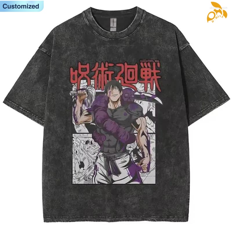 free shipping Men's T Shirts Anime Jujutsu Kaisen Gojo Satoru Washed Men Women Cotton Harajuku T-Shirts High Quality Retro For Tops Tees