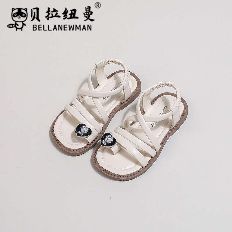 Bella Newman Girls' Toe Ring 2024 Summer New Children's Rhinestone Fashion Princess Sandals Beach Shoes