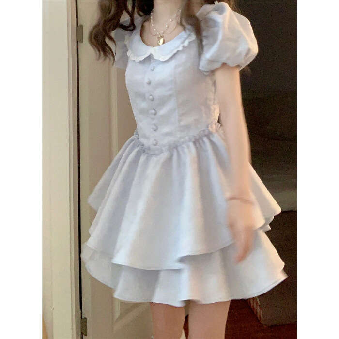 French Style First Love Doll Collar For Women, Summer New Small Size Princess Dress, Waist-Cinching Fairy Puff Dress B5