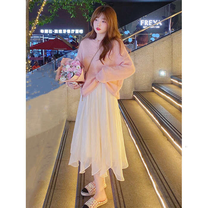 Gentle Mesh Half Women Summer Mid-Length Waist Slimming Flared Skirt Super Fairy Long B5