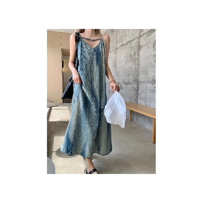French Tie-Dye Strap For Women, Loose And Slimming Summer Dress, Beautiful Sanya Beach Vacation Long Dress B5