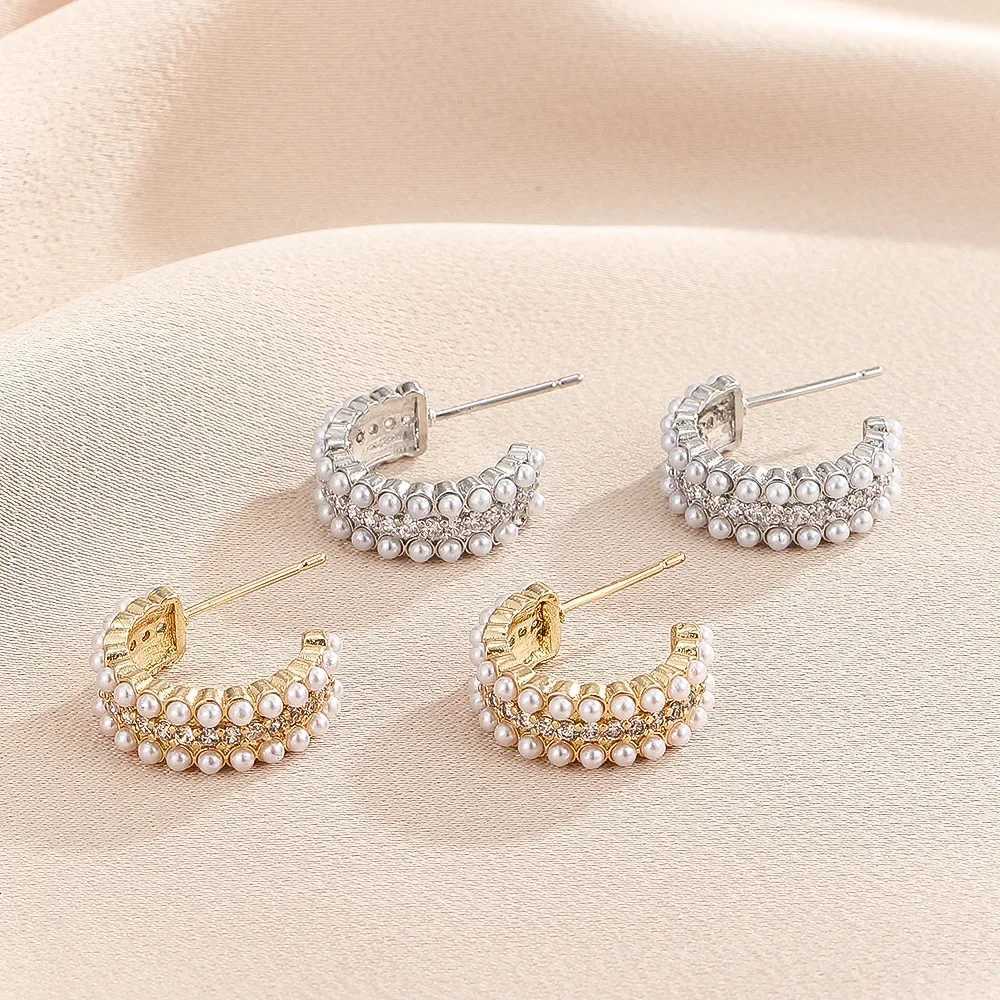 Geetry C-Shed Zircon Earring for Wen Imitation Pearl Stud Earrings Korean Fashion ly Girls Ear Jewelry Accories Y250714