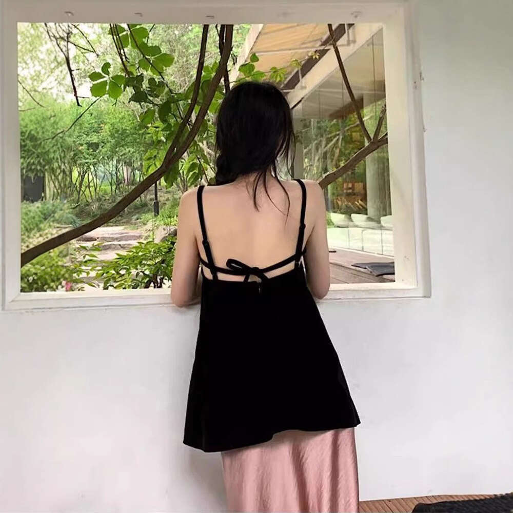 Black Strap Dress Summer New Women's Design Sense Versatile Loose Slimming Elegant Tank Top B5