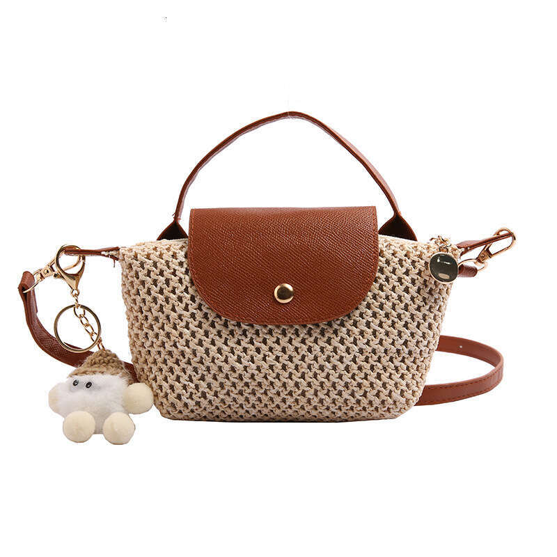 Summer Woven Cover Style Spliced Handheld Mini Straw Vacation Pom Beach Dumpling Bag