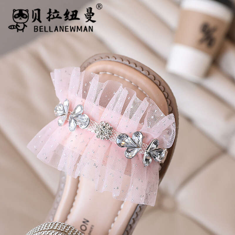 Girls Fashion Rhinestone Lace Sandals 2024 Summer New Baby Soft Sole Beach Children Open-Toe Roman Shoes