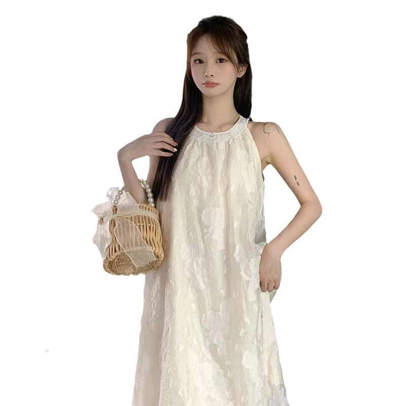 French Sleeveless Halter For Women, Summer New High-End Elegant Long Dress, Gentle Style A-Line Fairy Dress B5