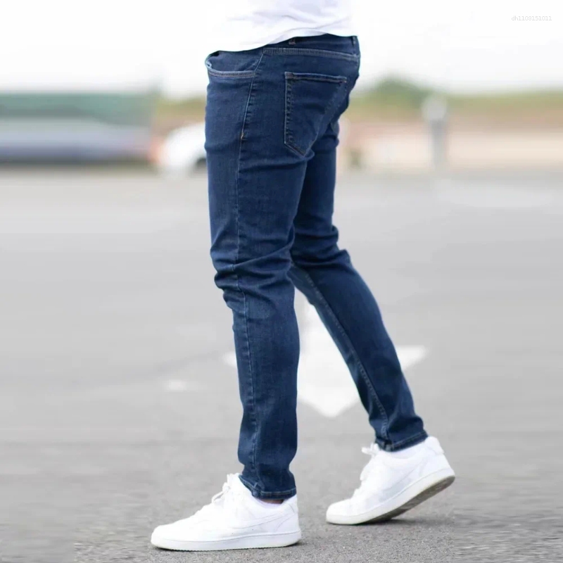 Men's Jeans Spring Mens Black Blue Pants Pure Color Stretch Street Casual Slim Fit Trousers Male Vintage Wash Skinny For Men