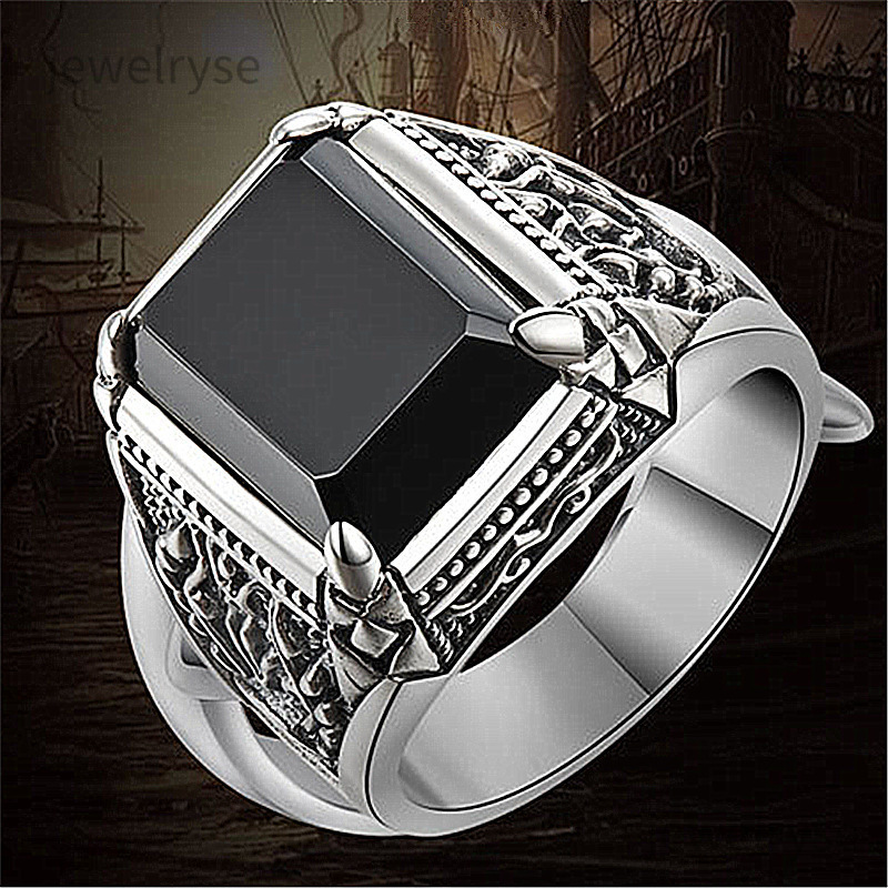 Thai silver dark soul ring imitates Black Agate for mens ring personality trend four claws for mens ring