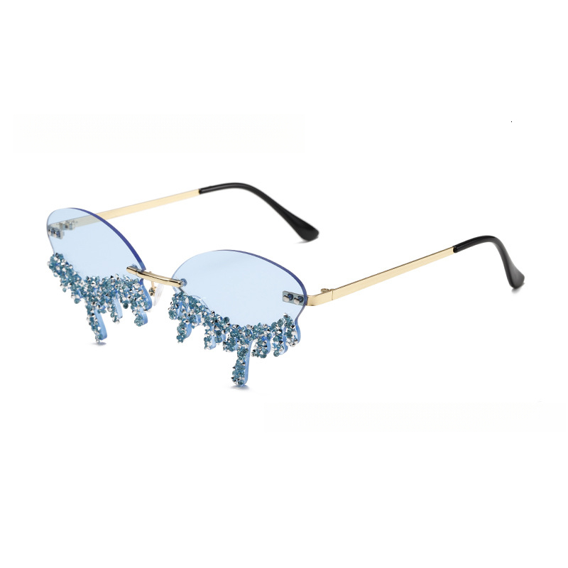 Designer Luxury Lady Angel Tear Frameless Sunglasses Style Personalized Diamond-encrusted Anime Exaggerated Party Sunglasses