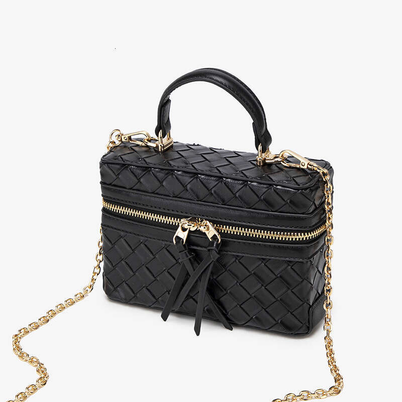 2025 Korean Fashion Woven Pattern Box Double Zipper Simple Crossbody Small Women's Handheld Shoulder Phone Bag