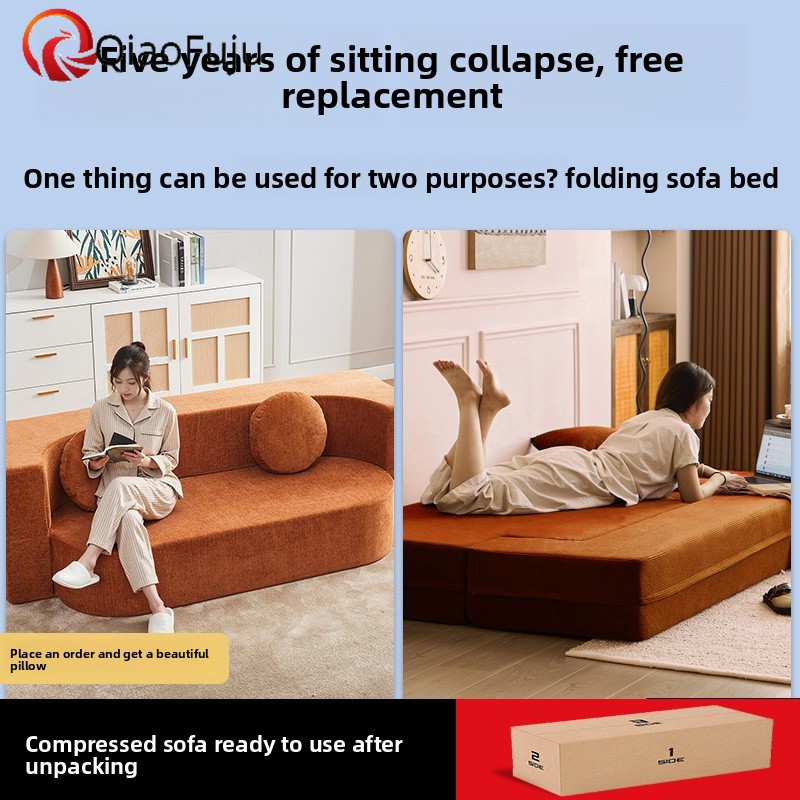 Variable Sofa Bed Dual-purpose Sofa China's Factory Vacuum Compressed Sofa Small Apartment Straight Row Single Double Sofa Bed Living Room Furnit