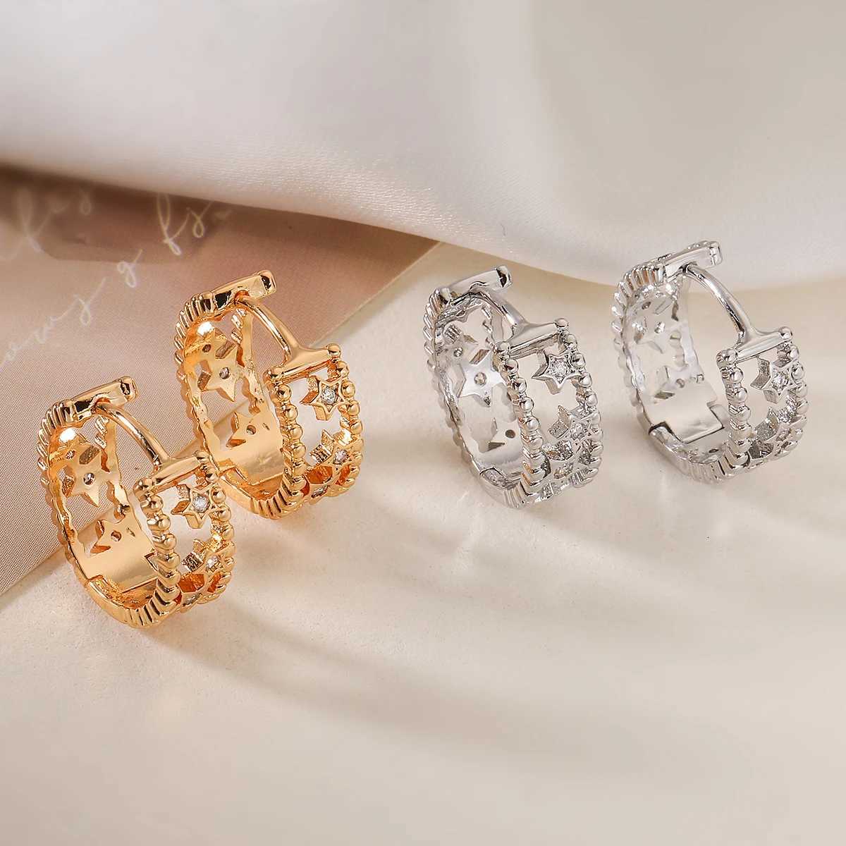 Hollow Out Design Star Cute Hoop Earrings For Wen Gold/Sier Color CZ Copper Jewelry Fem Y250714