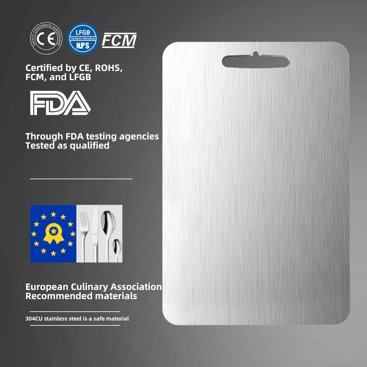 Durable 304 Stainless Steel Cutting Board - Double-Sided Food Grade for Kitchen Use Anti mold and anti-corrosion small size