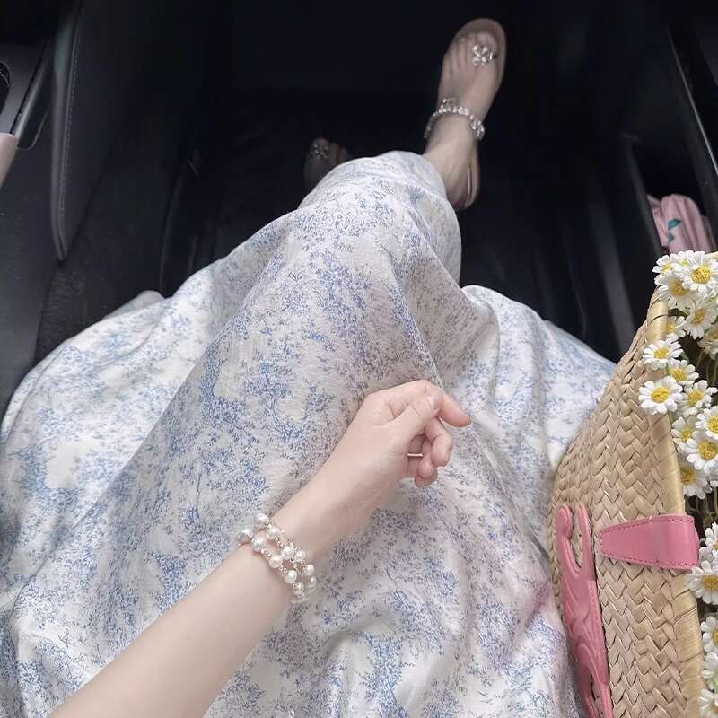 Gentle Floral French For Women Summer New Waist Slimming Vacation Style Elegant Square Neck Long Dress B5
