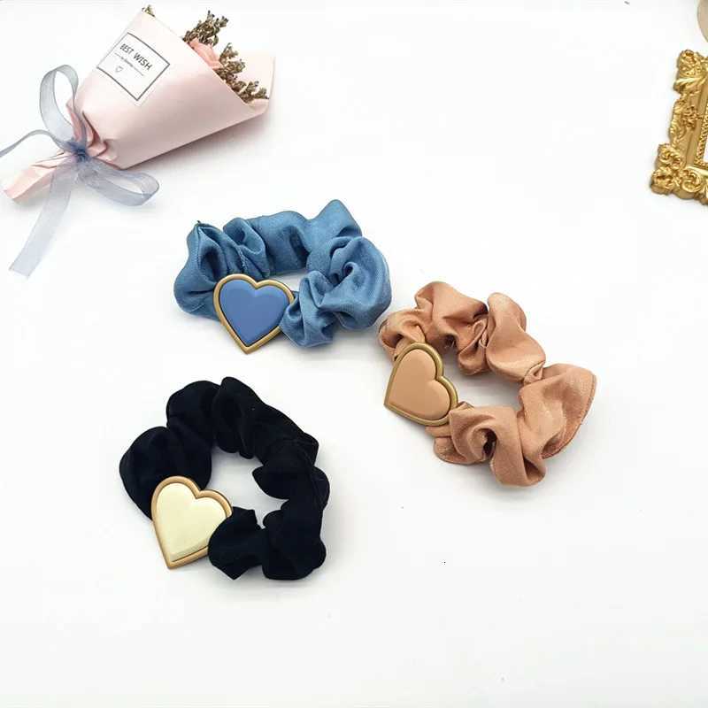 Shiny Heart-shaped Silk Hair Ties Ponytail Holders Hair Accessories Heart Shape Pearl Chiffon Bow Elastic Hair Band Wholesale W250714D