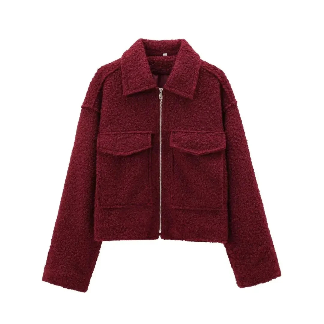 MUJER Cropped Bomber Jackets for Women White Black Tweed Jacket Woman Fall Zipper Oversize Jacket Women Long Sleeve Women Coats 250708