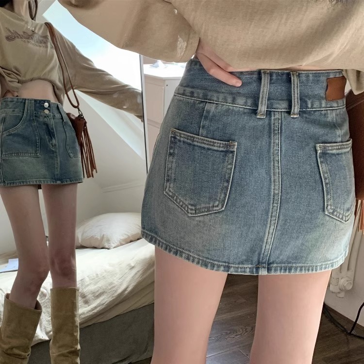 New women's short skirt summer new spicy girl retro denim skirt half skirt women's summer plus size A-line high waisted short skirt new desi