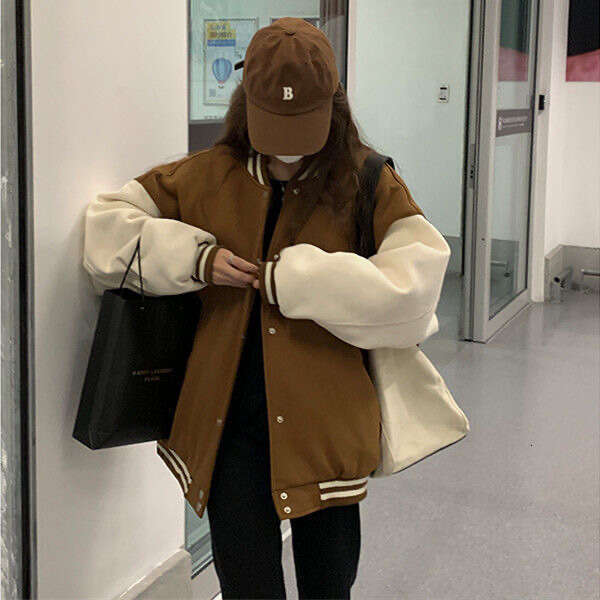 American Style Fleece Lined Thickened Sweatshirt For Female Students, Loose Fit, Autumn And Winter, Trendy Ins Harajuku Baseball Jacket B5
