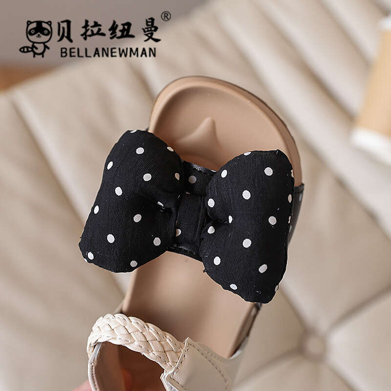 2025 Summer New Girls' Fashion Bowknot Polka Dot Princess Shoes Children's Cork Sandals