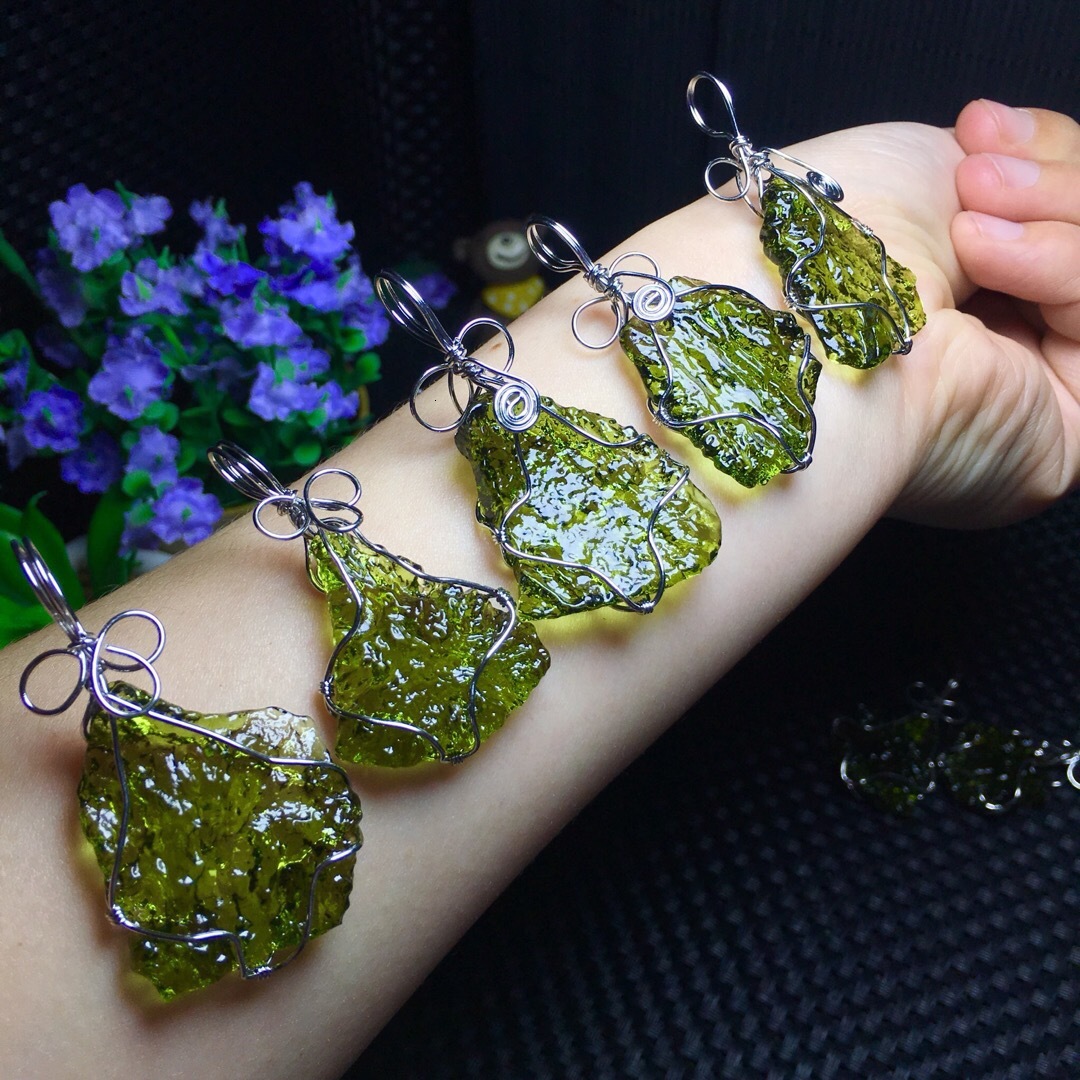 Czech Meteorite Green Glass Meteorite Pendant Raw Stone Mens and Womens Pendant Natural Stone Handmade Crystal