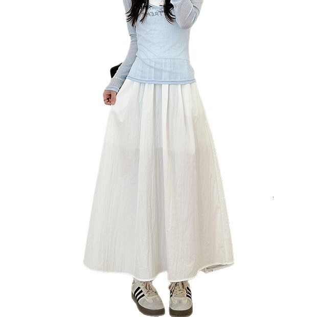 2025 New women's skirt, new summer high waisted A-line slim fit pleated umbrella pleated long skirt, new solid color minimalist style designer sk