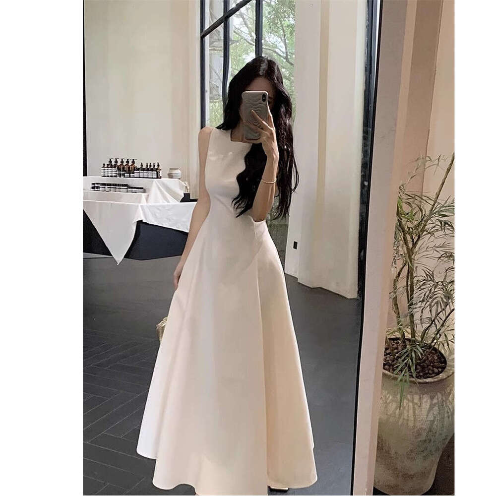 Black For Women Summer New French Style Elegant High-End Sleeveless Vest Waist Slimming Long Dress B5