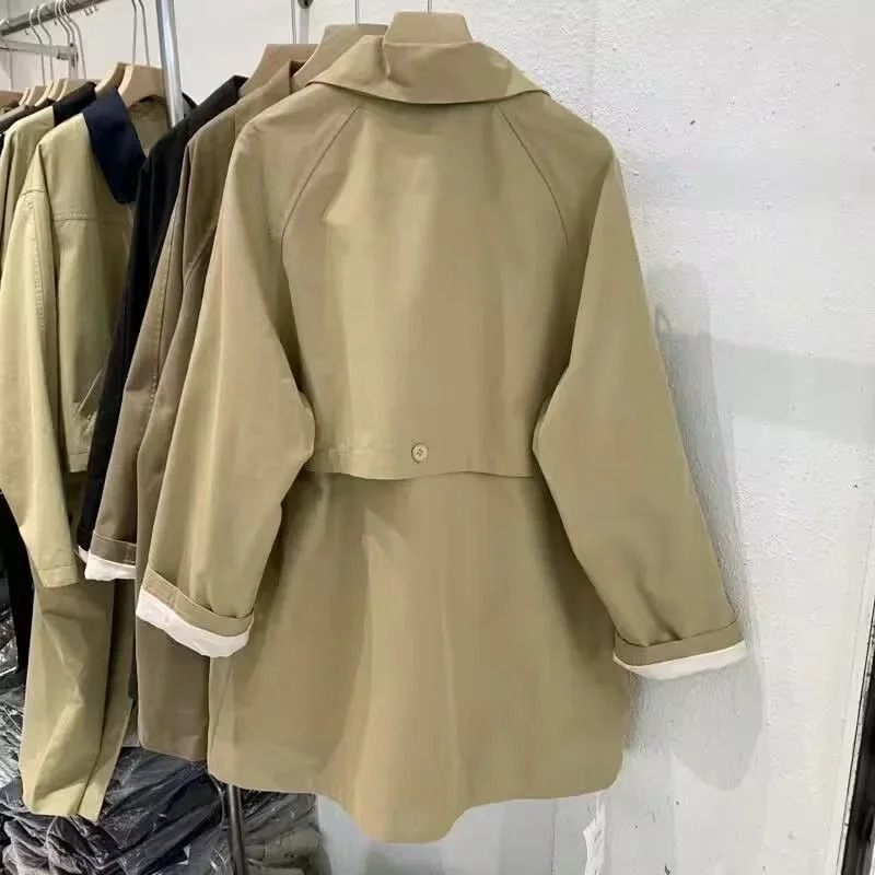 Spring Of The Season Korean Style Casual Lapel Short Loose Long Simple Style Coat Outerwear Polyester Fiber Fu 250703
