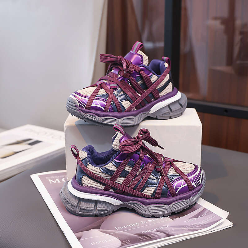 Girls' Fashion Dad 2025 Spring and Autumn New Korean Style Children's Color Block Sneakers Boys' Lightweight Running Shoes