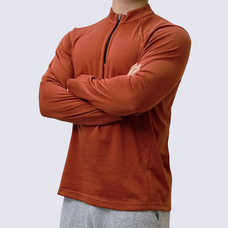 Quick-drying thin breathable solid color long-sleeved T-shirt autumn and winter sports training fitness long-sleeved semi-zipper collar warm running s
